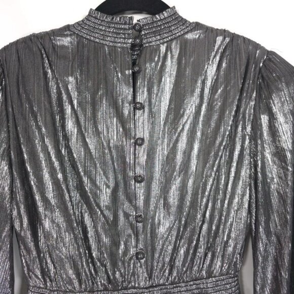 NWOT Retrofete Melody‎ Long Sleeve Mini Dress Gunmetal Silver SMALL Cutout Assym - Picture 4 of 11